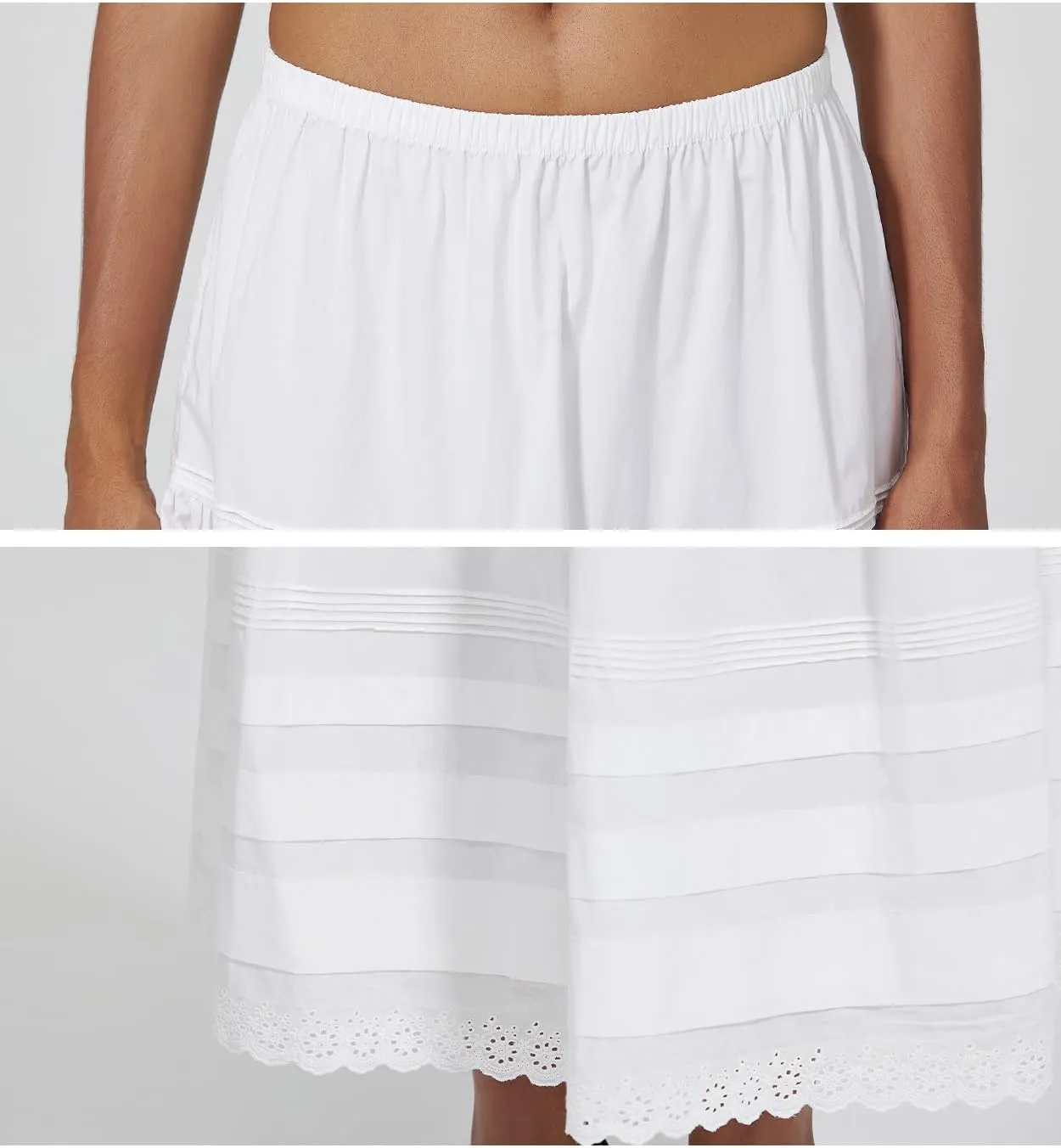 100% Cotton Women White Maxi Skirt Elastic Waist Peasant A Line Flowy Swing Lace Skirt Dress No Lining