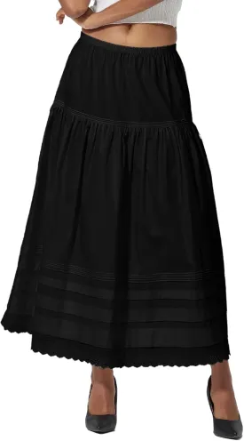100% Cotton Women White Maxi Skirt Elastic Waist Peasant A Line Flowy Swing Lace Skirt Dress No Lining