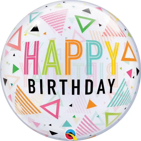 22" Birthday Rainbow Triangles Bubble Balloon
