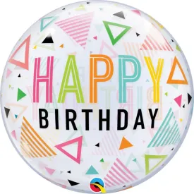 22" Birthday Rainbow Triangles Bubble Balloon