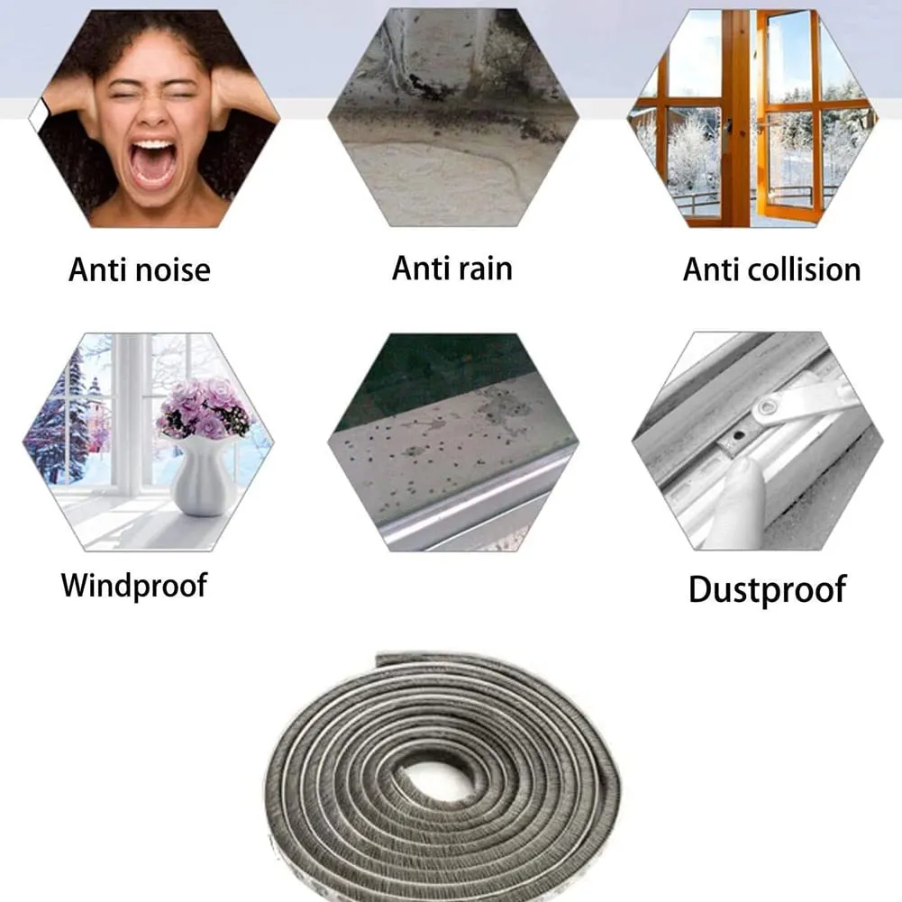 4597  5 Meter Weather Stripping Windows Seal Brush Weather Stripping Self Adhesive Seal Strip Weather Strip for Windows and Doors Dustproof Soundproof Windproof for Windows Bottom and Frame