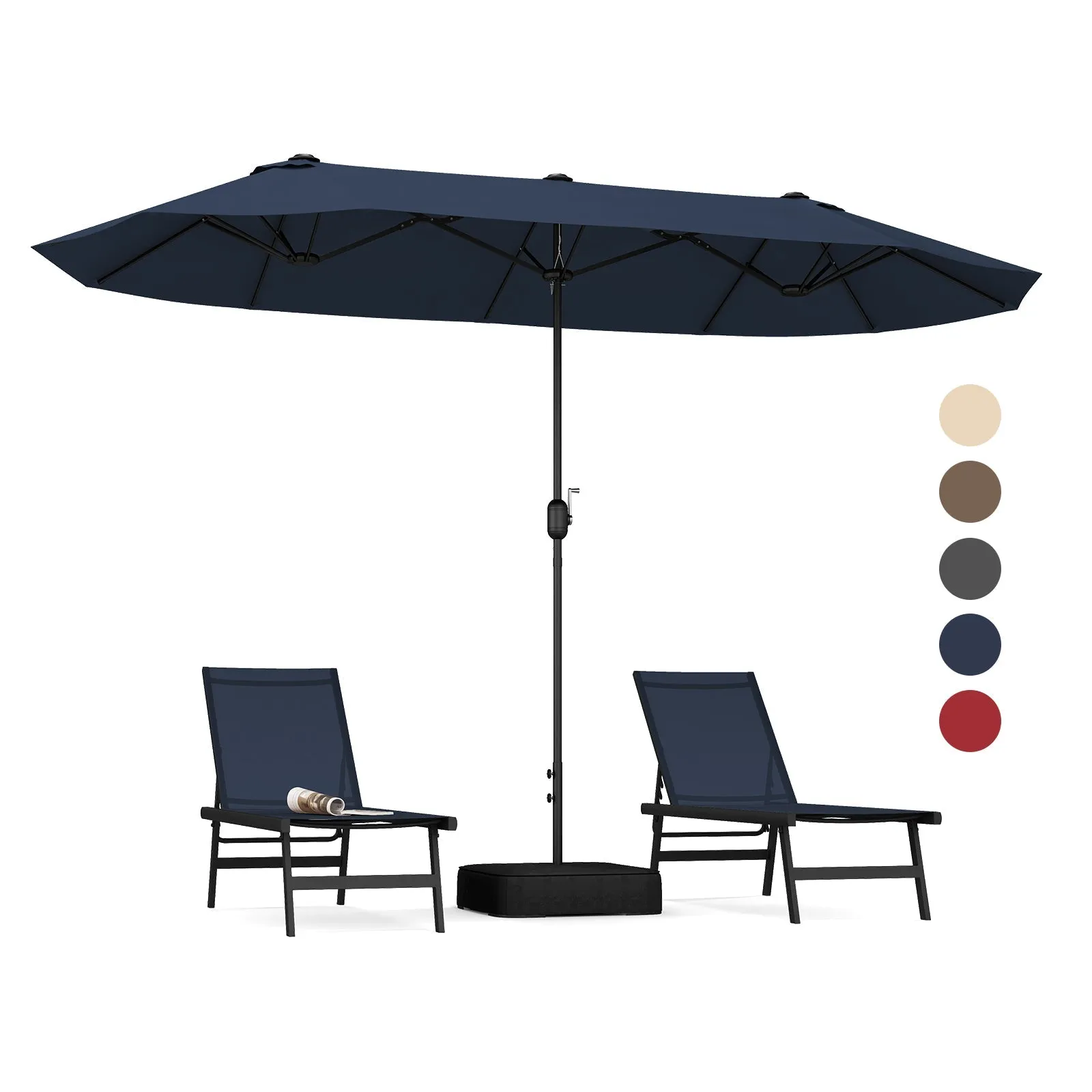 4m Double-sided Patio Umbrella with Crank Handle for Garden Pool Backyard-Navy