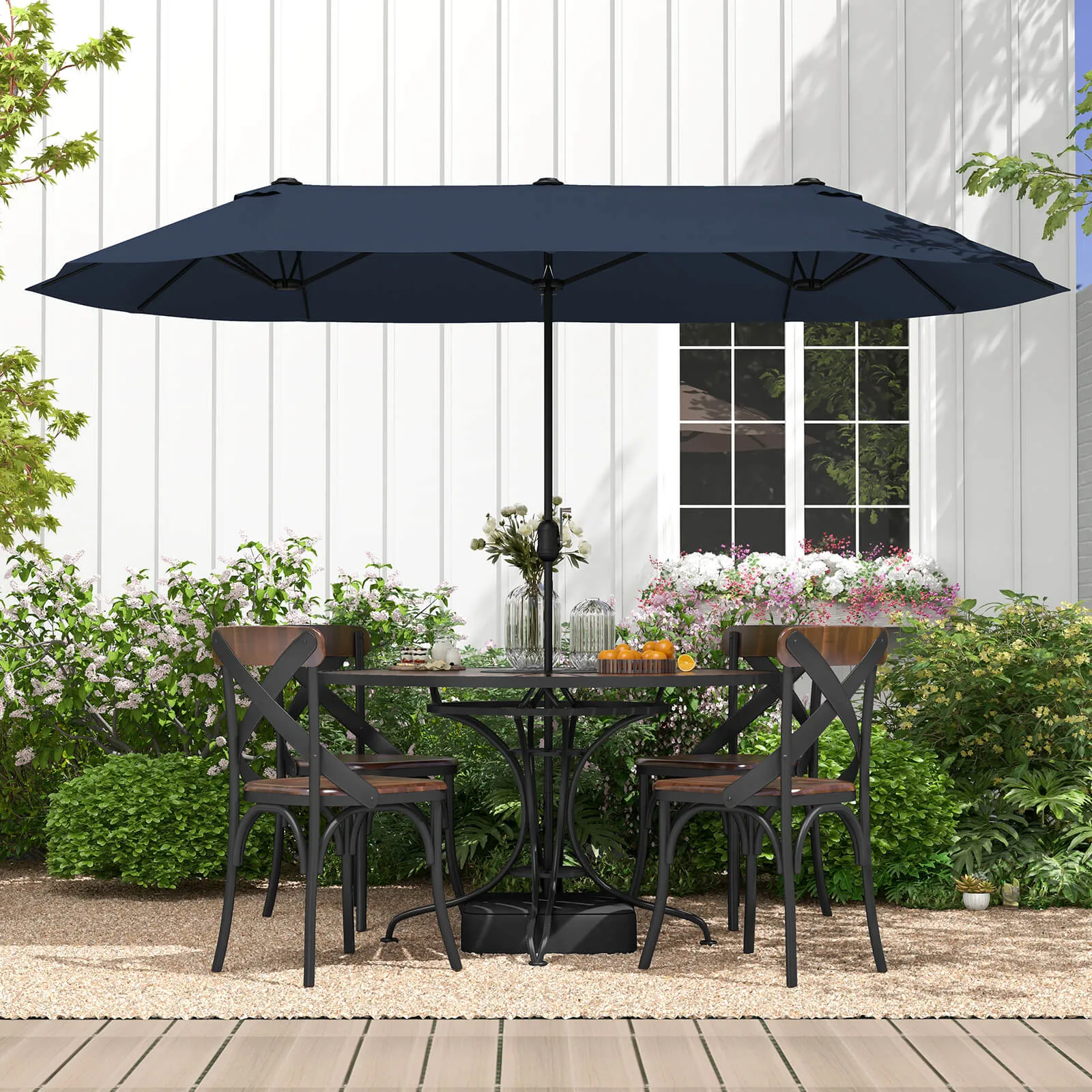 4m Double-sided Patio Umbrella with Crank Handle for Garden Pool Backyard-Navy