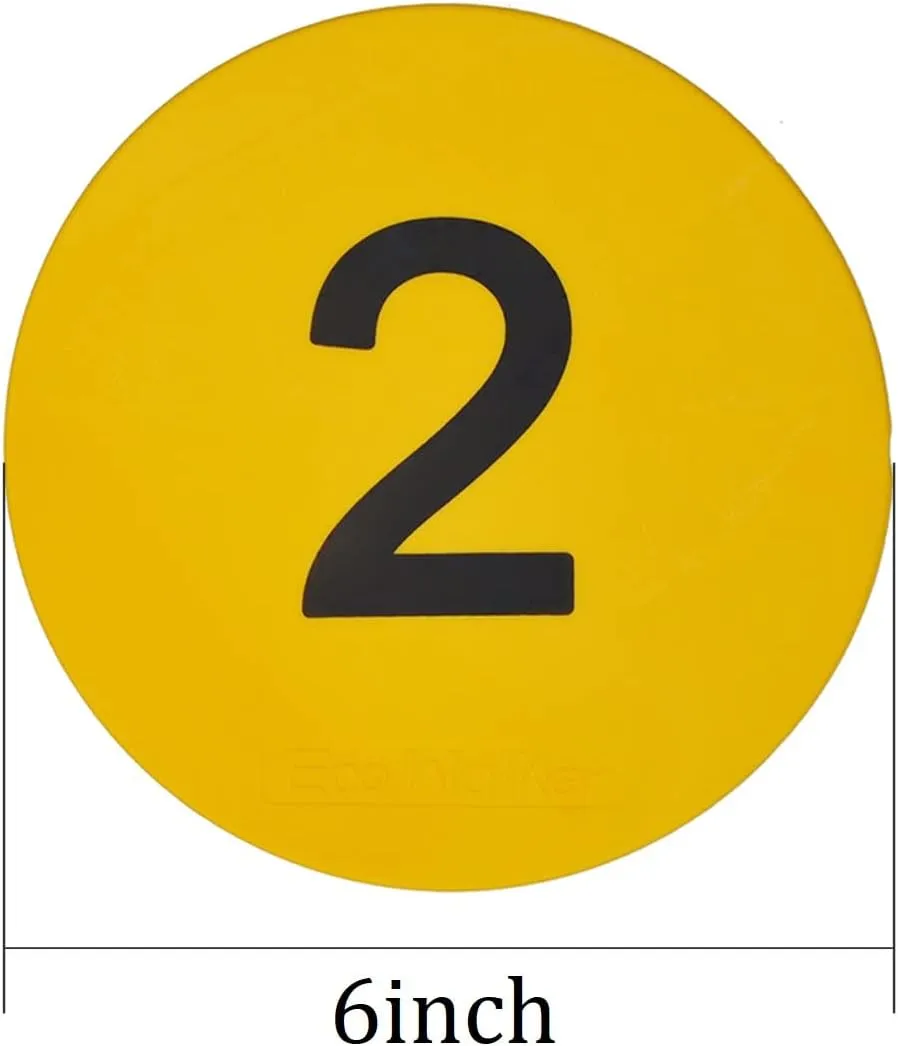 6inch Numbered Spot Markers Flat Floor Spot Non-Slip TPE Material Waterproof for Field and Court Marking Fitness Agility Training Sports Games and Exercises