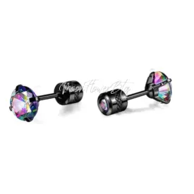 6mm Black Double Ended Rainbow CZ Earrings