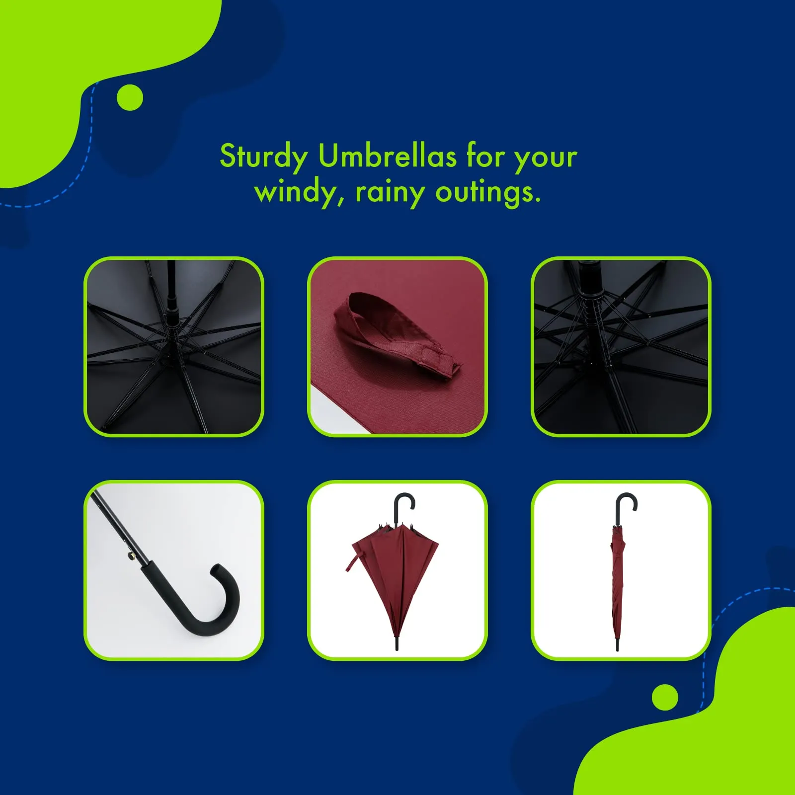 ABSORBIA Unisex 3X Folding Umbrella Dark Green and Straight Umbrella Navy Blue (Pack of 2), For Rain & Sun Protection and also windproof | Double Layer Folding Portable Umbrella with Cover