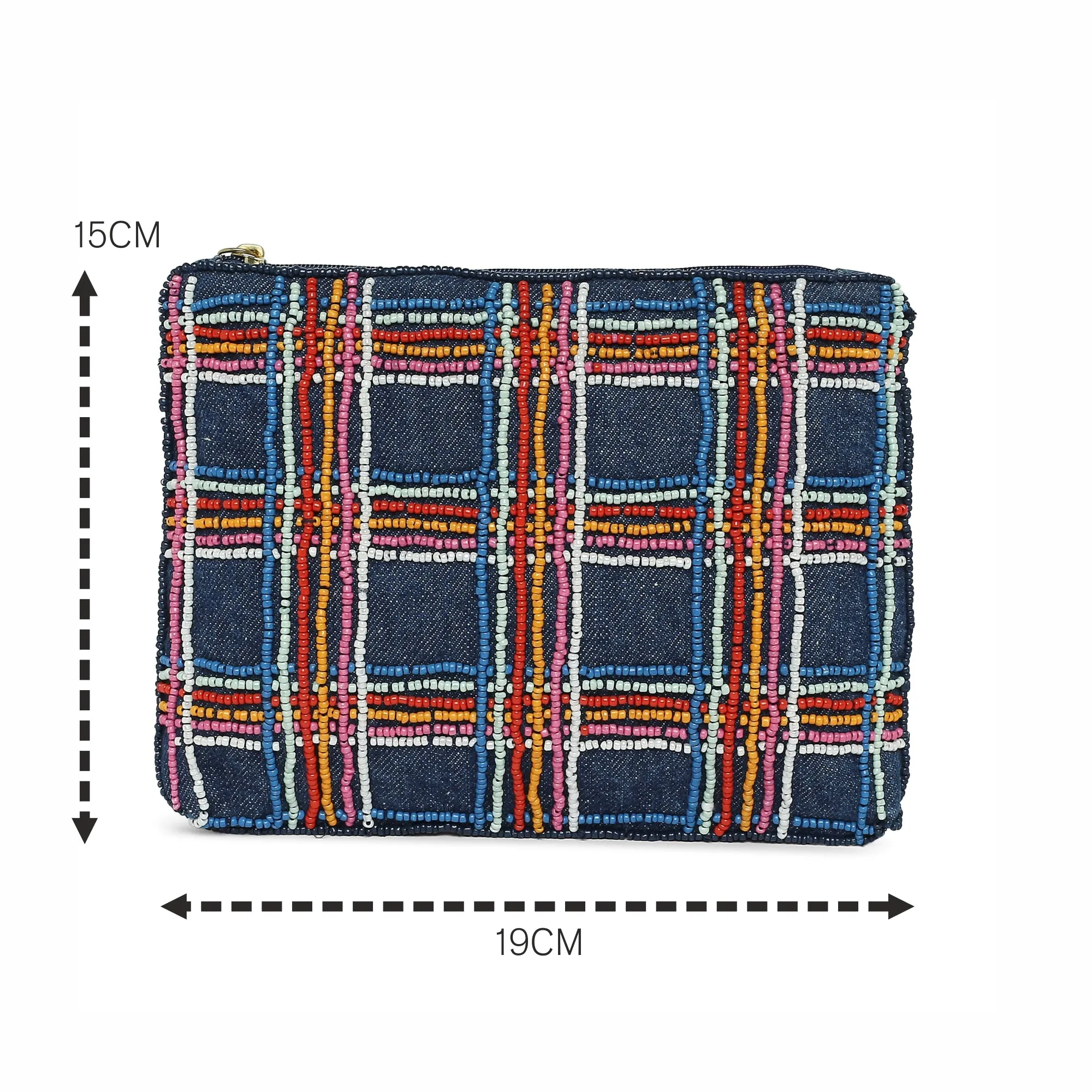 Accessorize London Women's Cotton Blue Rainbow Beaded Pouch