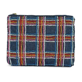 Accessorize London Women's Cotton Blue Rainbow Beaded Pouch