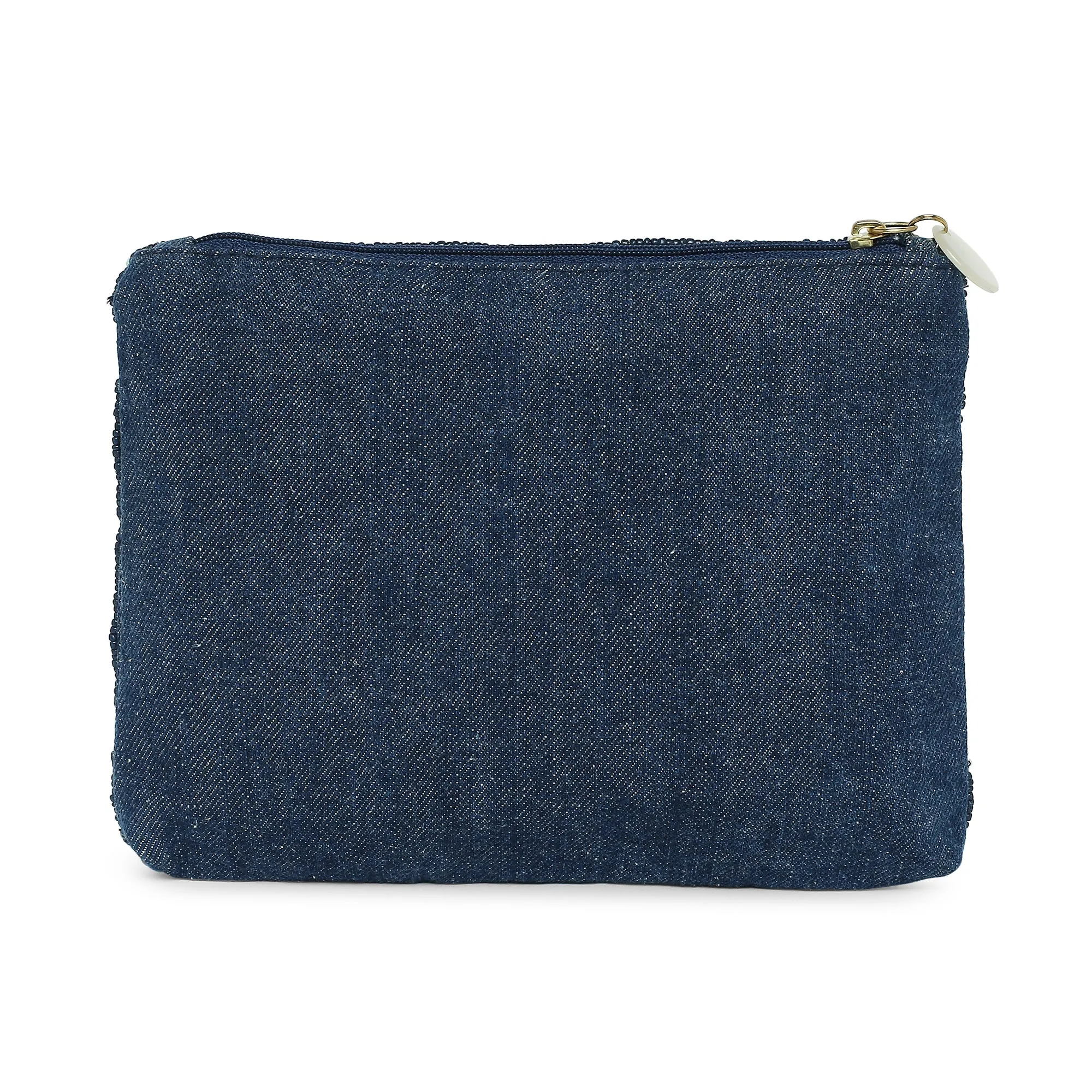 Accessorize London Women's Cotton Blue Rainbow Beaded Pouch