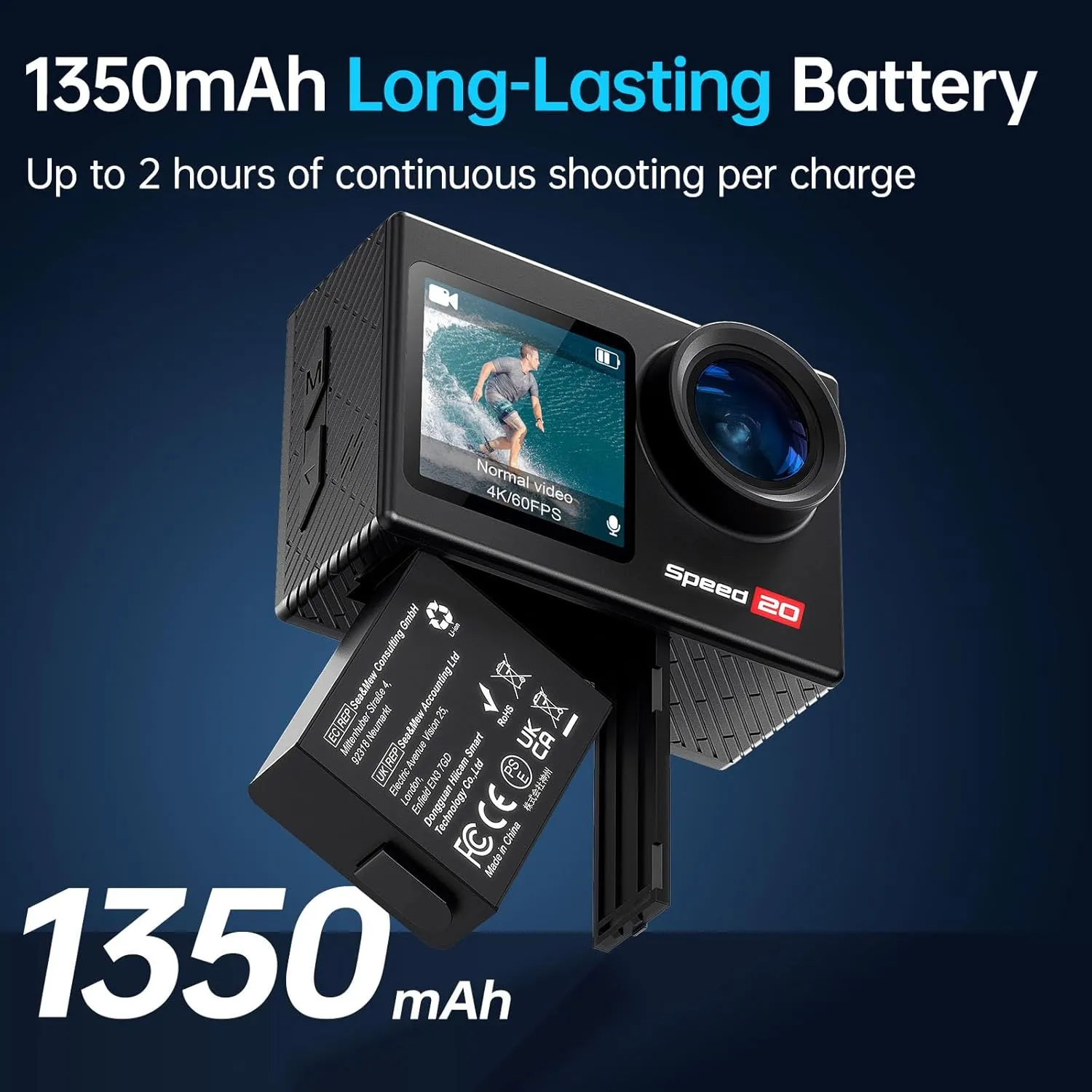 Action Camera 4K60FPS 20MP with Touch Screen EIS Remote Control 131 FT Underwater Camera 5X Zoom Support Video&Photo Editing External Microphone Vlog Camera