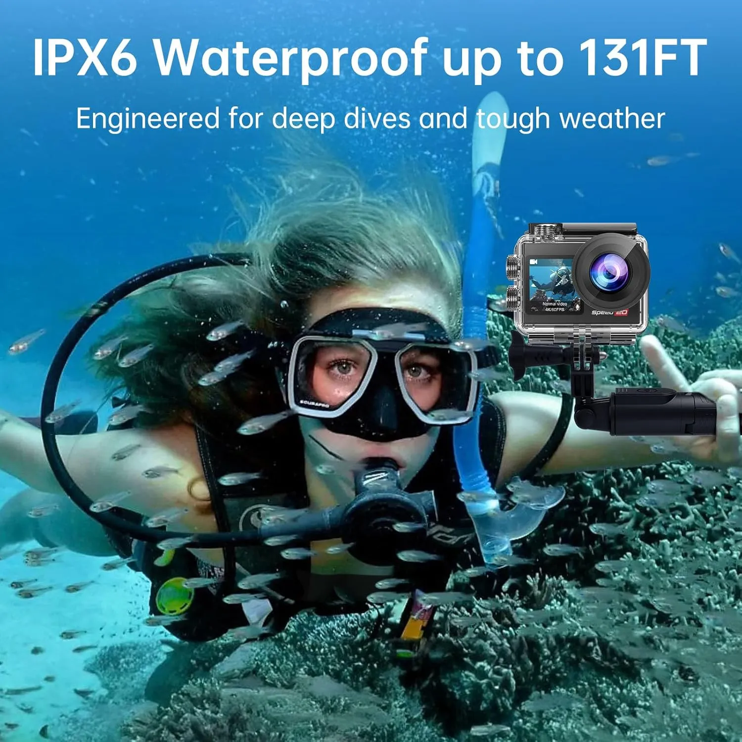 Action Camera 4K60FPS 20MP with Touch Screen EIS Remote Control 131 FT Underwater Camera 5X Zoom Support Video&Photo Editing External Microphone Vlog Camera