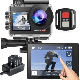 Action Camera 4K60FPS 20MP with Touch Screen EIS Remote Control 131 FT Underwater Camera 5X Zoom Support Video&Photo Editing External Microphone Vlog Camera
