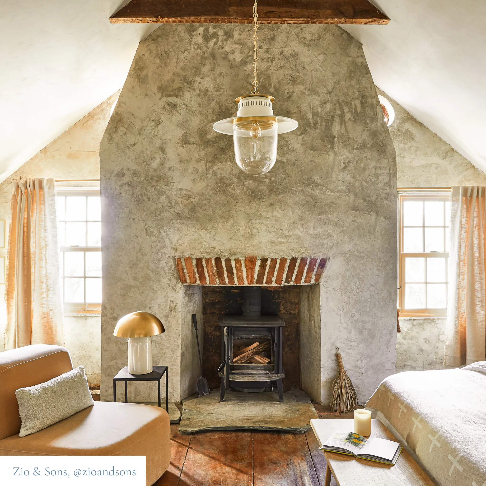 Aged Brass & Cream Lantern Pendant