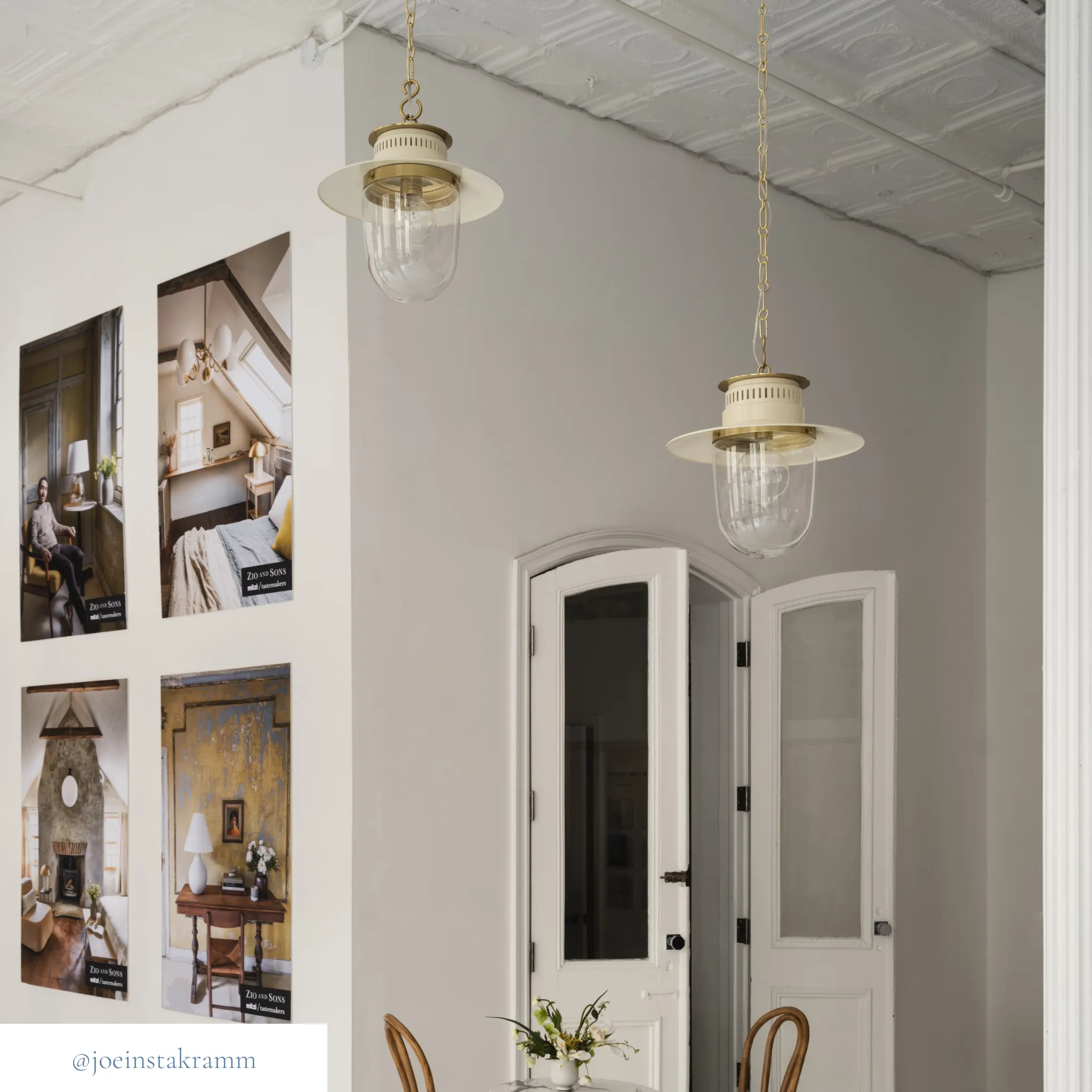 Aged Brass & Cream Lantern Pendant