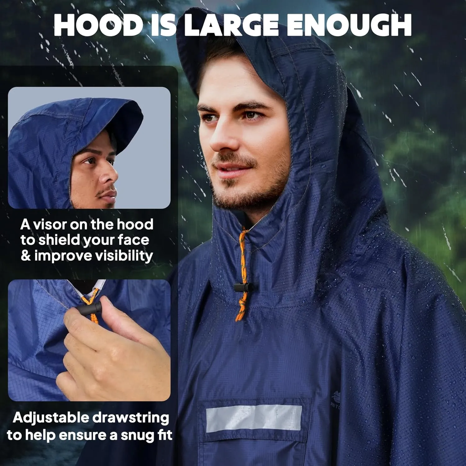 ANYOO Hooded Rain Poncho for Adults Waterproof Lightweight Rain Coat for Men Women Reusable Rain Jacket for Emergency Outdoor