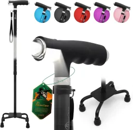 BeneCane Quad Cane Walking Cane with Two Led Lights with Big Base T HandleLightweight Adjustable Walking Stick Four Pronged Sturdy for Men and Women