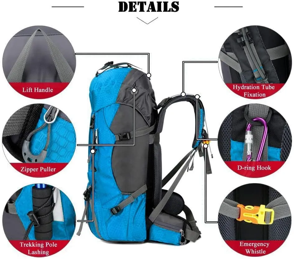 Bseash 60L Waterproof Hiking Camping Backpack with Rain Cover, Large Outdoor Sport Travel Daypack Rucksack for Climbing
