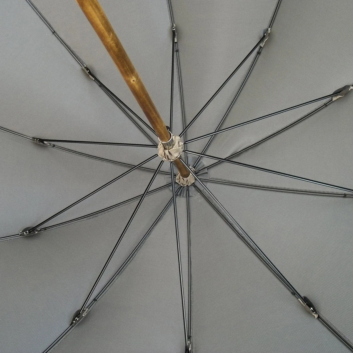 Carved From One Piece of Chestnut Wood - Beige Checked Twill Umbrella