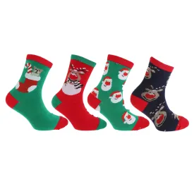 Childrens/Kids Unisex Christmas Novelty Socks (Pack Of 4)