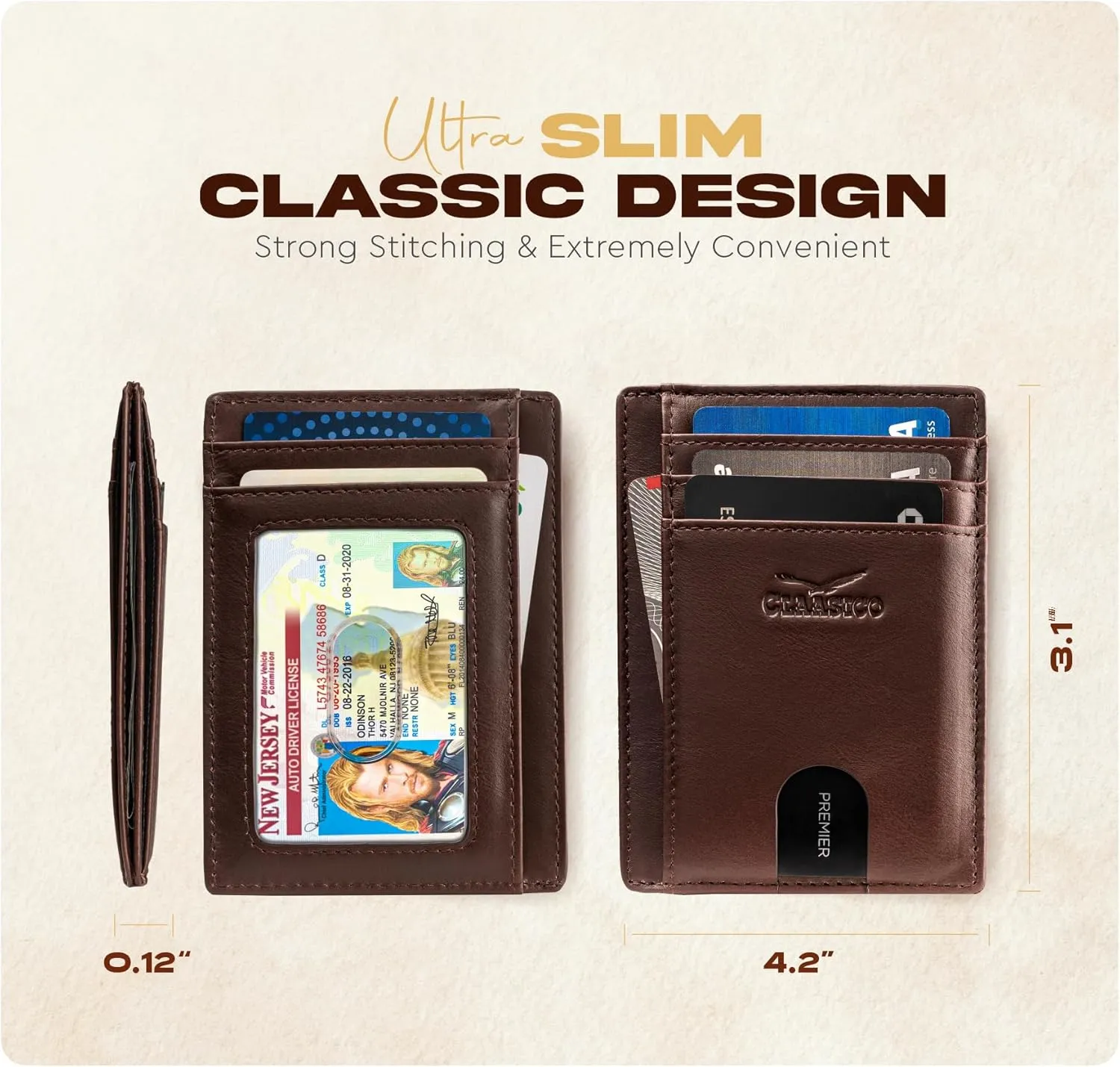 Claasico Front Pocket Small Mens Wallet RFID Blocking Genuine Leather Credit Card Holder