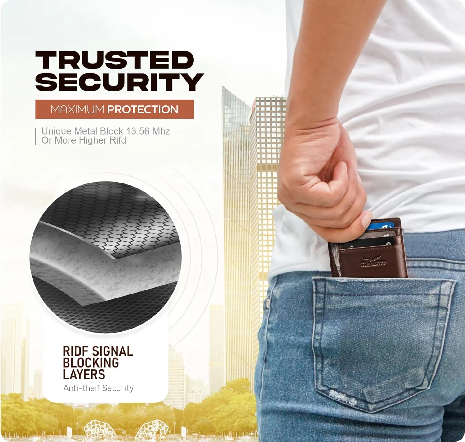Claasico Front Pocket Small Mens Wallet RFID Blocking Genuine Leather Credit Card Holder