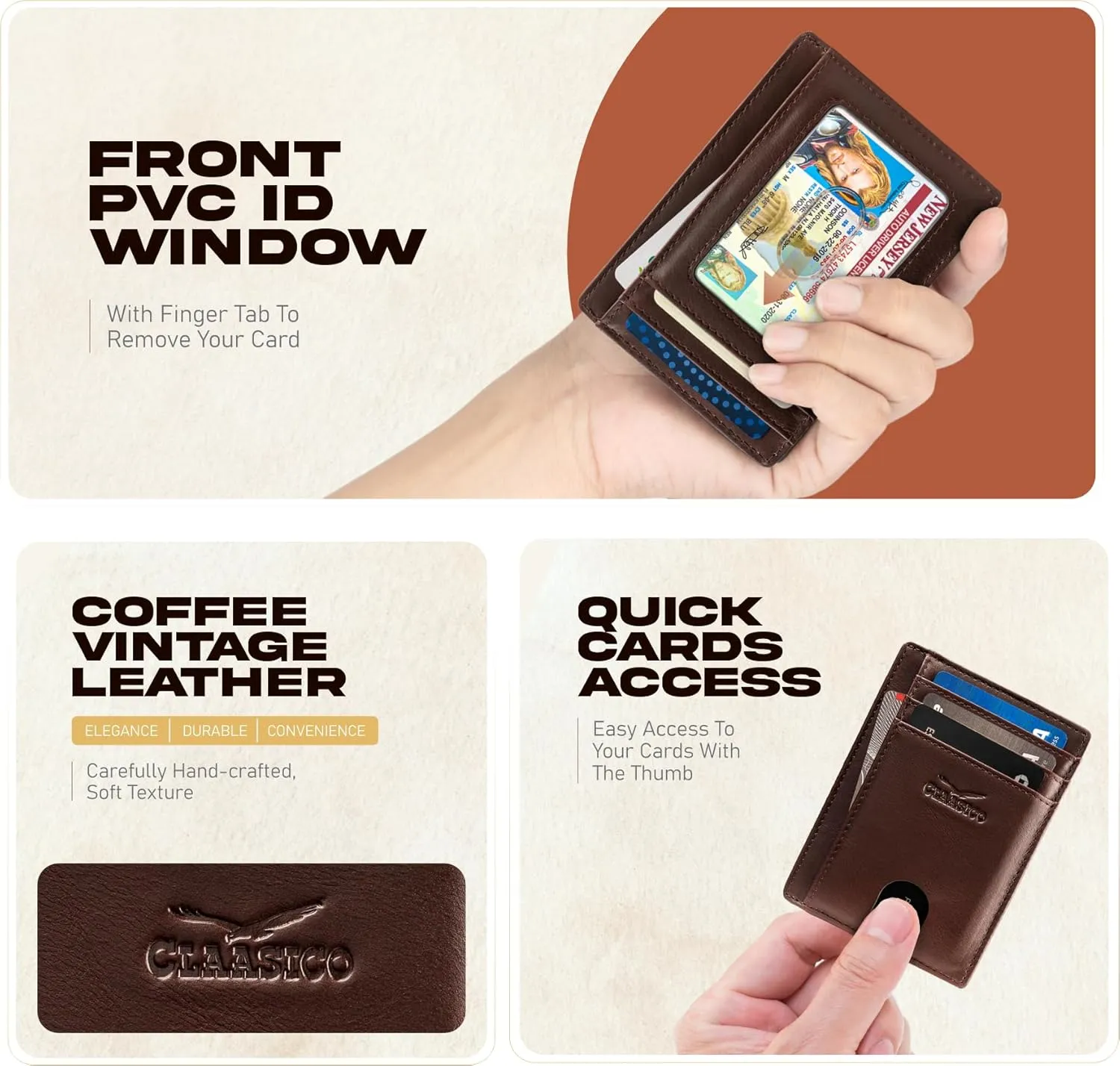Claasico Front Pocket Small Mens Wallet RFID Blocking Genuine Leather Credit Card Holder