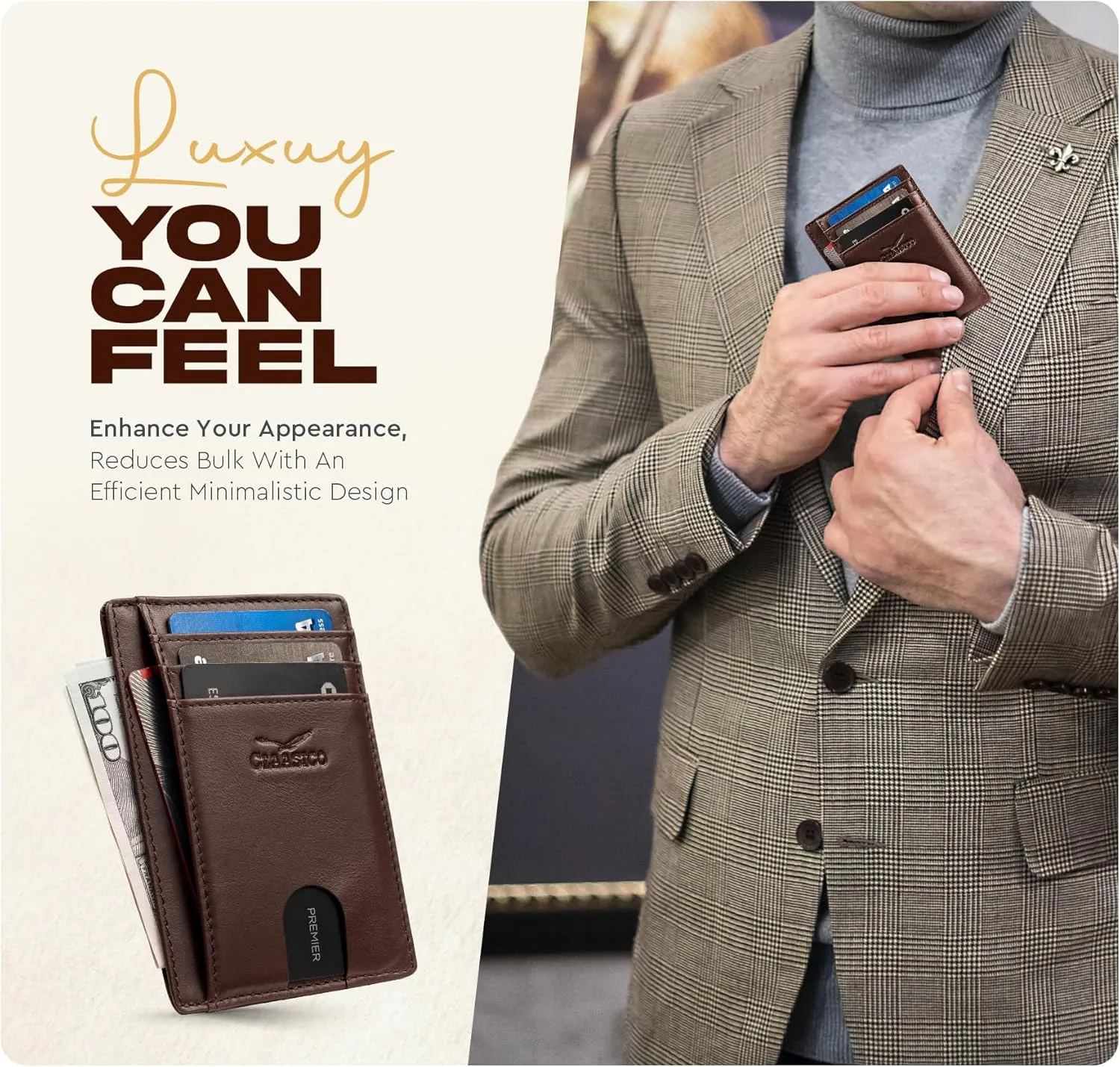 Claasico Front Pocket Small Mens Wallet RFID Blocking Genuine Leather Credit Card Holder