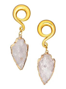Clear Quartz Arrowhead Gold Curled Hook Hangers