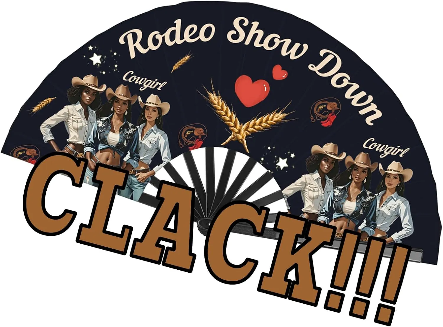 Cowgirl Fans with Click for Line Dance, Rodeo Fans for Line Dancing, Where Them Fans at, Boots On The Ground, Large Festival Folding Fan, 26 in