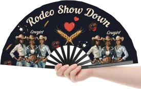 Cowgirl Fans with Click for Line Dance, Rodeo Fans for Line Dancing, Where Them Fans at, Boots On The Ground, Large Festival Folding Fan, 26 in