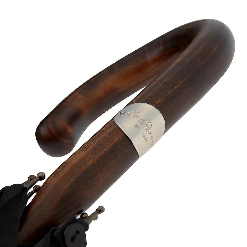 Dark Maple Wood-Handle Solid Black Umbrella