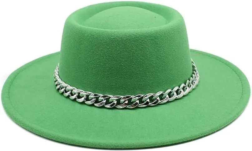 DHAEY 8.5cm Big Brim Jazz Hat New Golden Chain Dome Raised Top French Top Hat European Style Felt Hat Luopan Caps & Hats (Color : White, Size : 56-58cm)