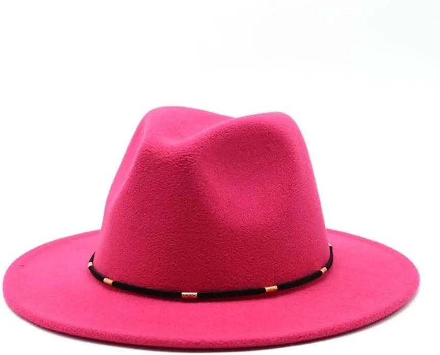 DHAEY Autumn and Winter Woolen British Jazz Hat, European and American Flat Brim Top Hat Four Seasons Versatile Felt Hat Luopan Caps & Hats (Color : Rosy, Size : Medium(56-58cm))
