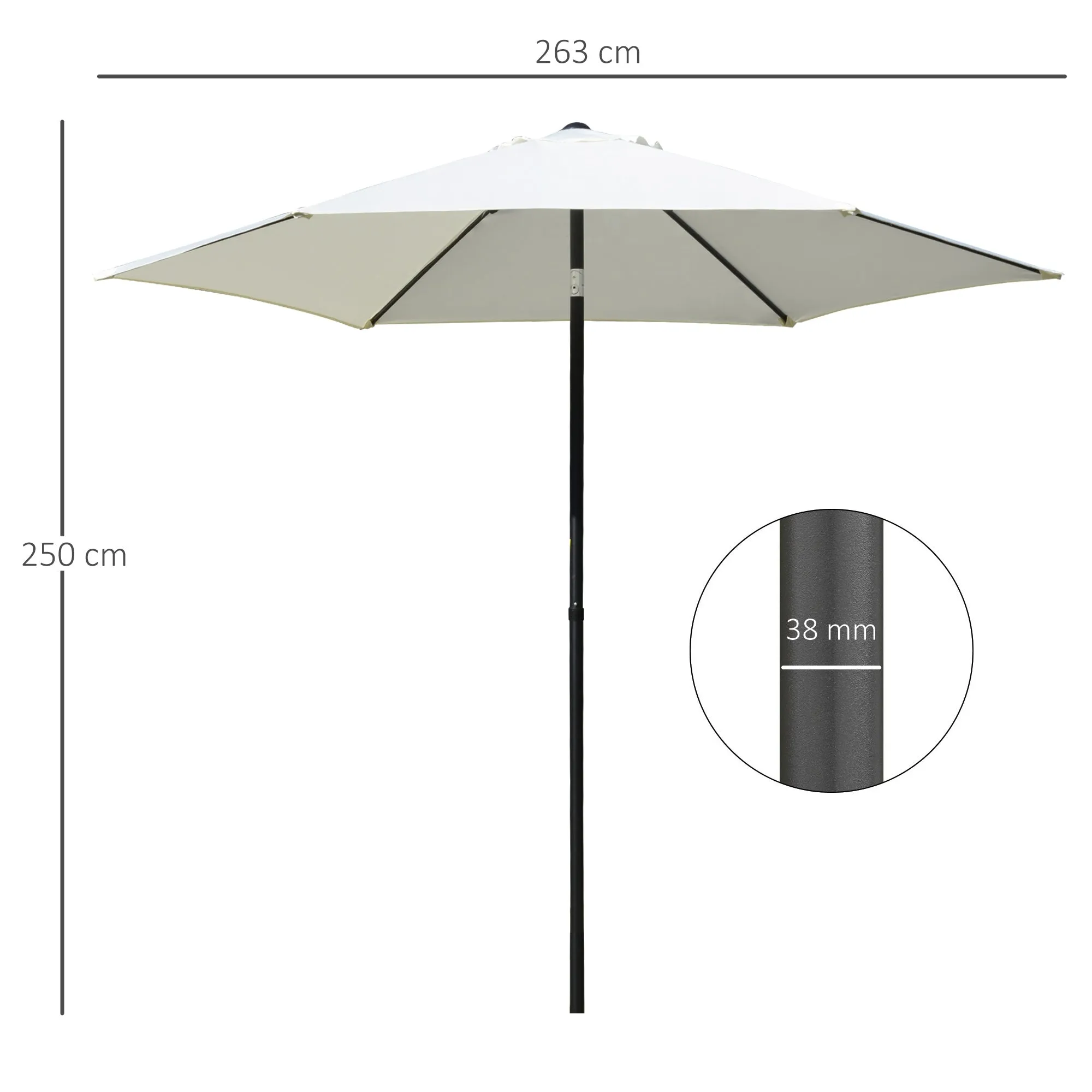 Easycomfort Ombrellone da Giardino 2.6x2.5 m Anti UV Protezione 30  con Testa Inclinabile, Palo in Alluminio e 6 Stecche, Bianco Crema