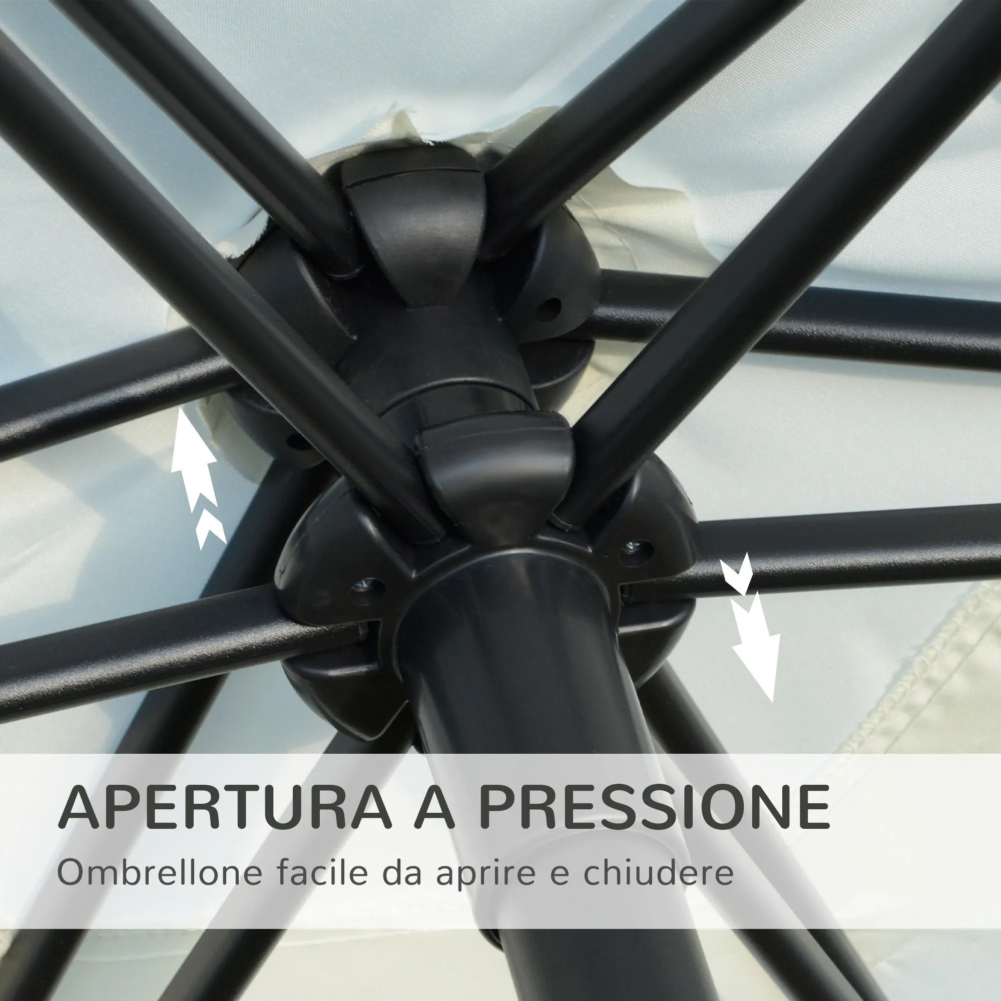 Easycomfort Ombrellone da Giardino 2.6x2.5 m Anti UV Protezione 30  con Testa Inclinabile, Palo in Alluminio e 6 Stecche, Bianco Crema