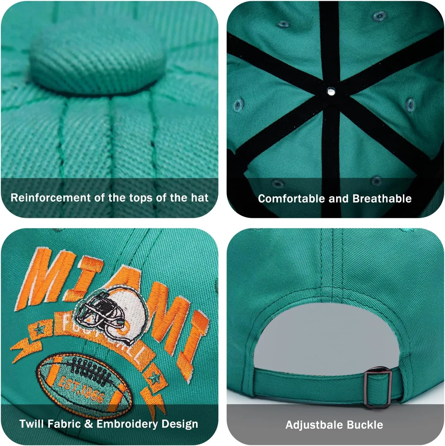 Embroidered Football Hat for Men Women Youth Team Color Baseball Cap Trucker Hats Fans Gifts Apparel