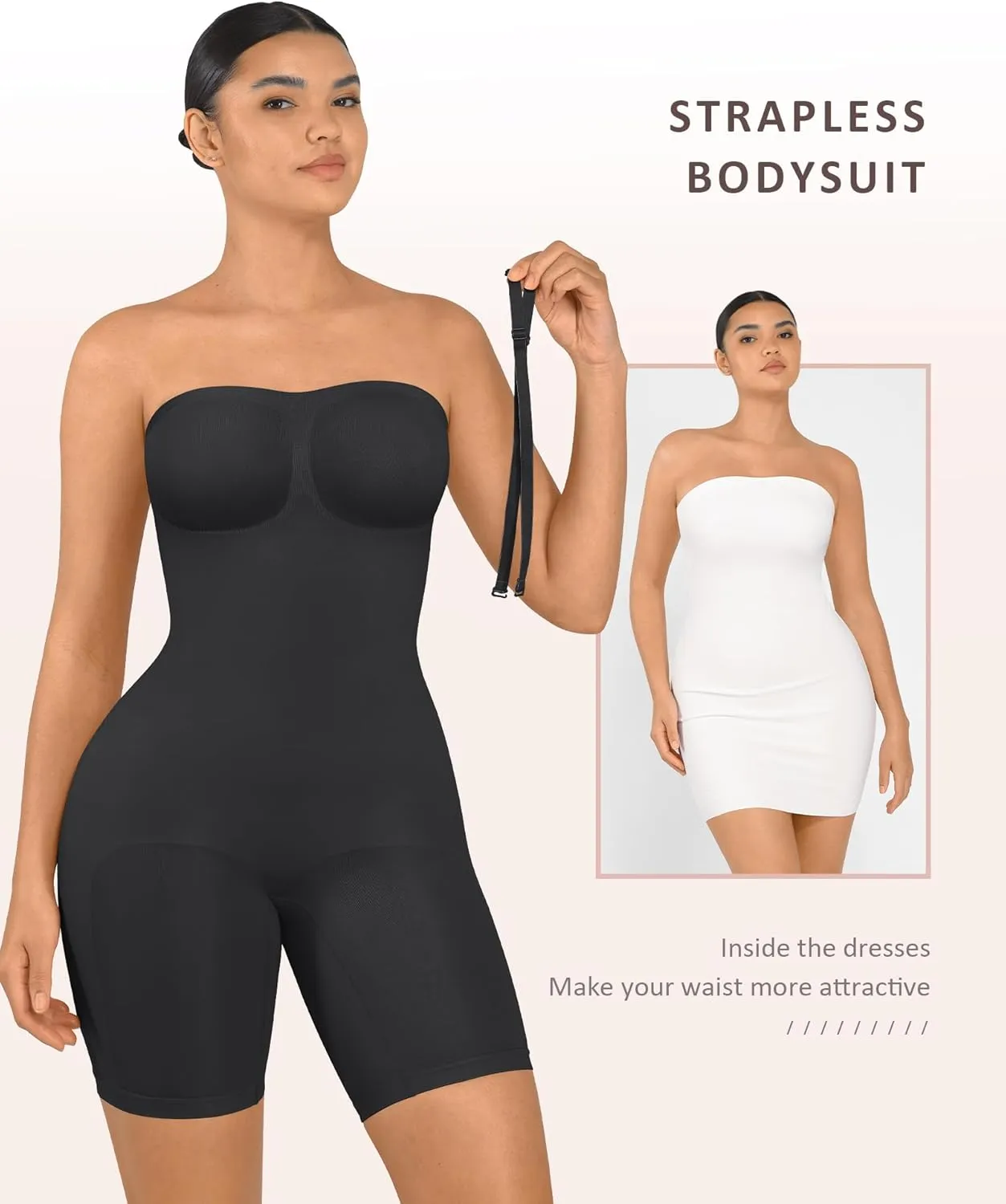 FeelinGirl Strapless Bodysuit for Women Tummy Control Shapewear Seamless Sculpt Body Shaper with Removable Straps