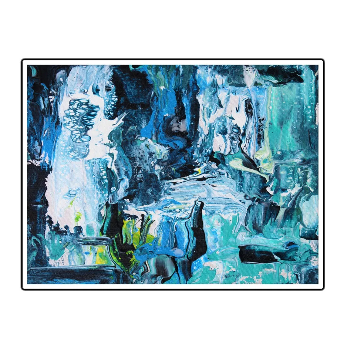 Framed horizontal blue & teal abstract wall art print