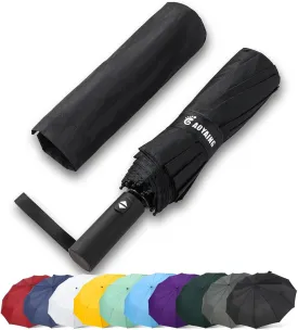 GAOYAING 46 Inch Large Automatic Travel Umbrella, 12 Ribs Windproof Design, Heavy Duty Strong 210T Pongee Fabric Folding Umbrella with Sleeve, Black