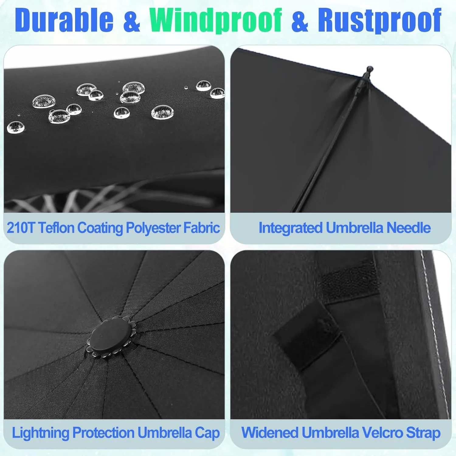GAOYAING 46 Inch Large Automatic Travel Umbrella, 12 Ribs Windproof Design, Heavy Duty Strong 210T Pongee Fabric Folding Umbrella with Sleeve, Black
