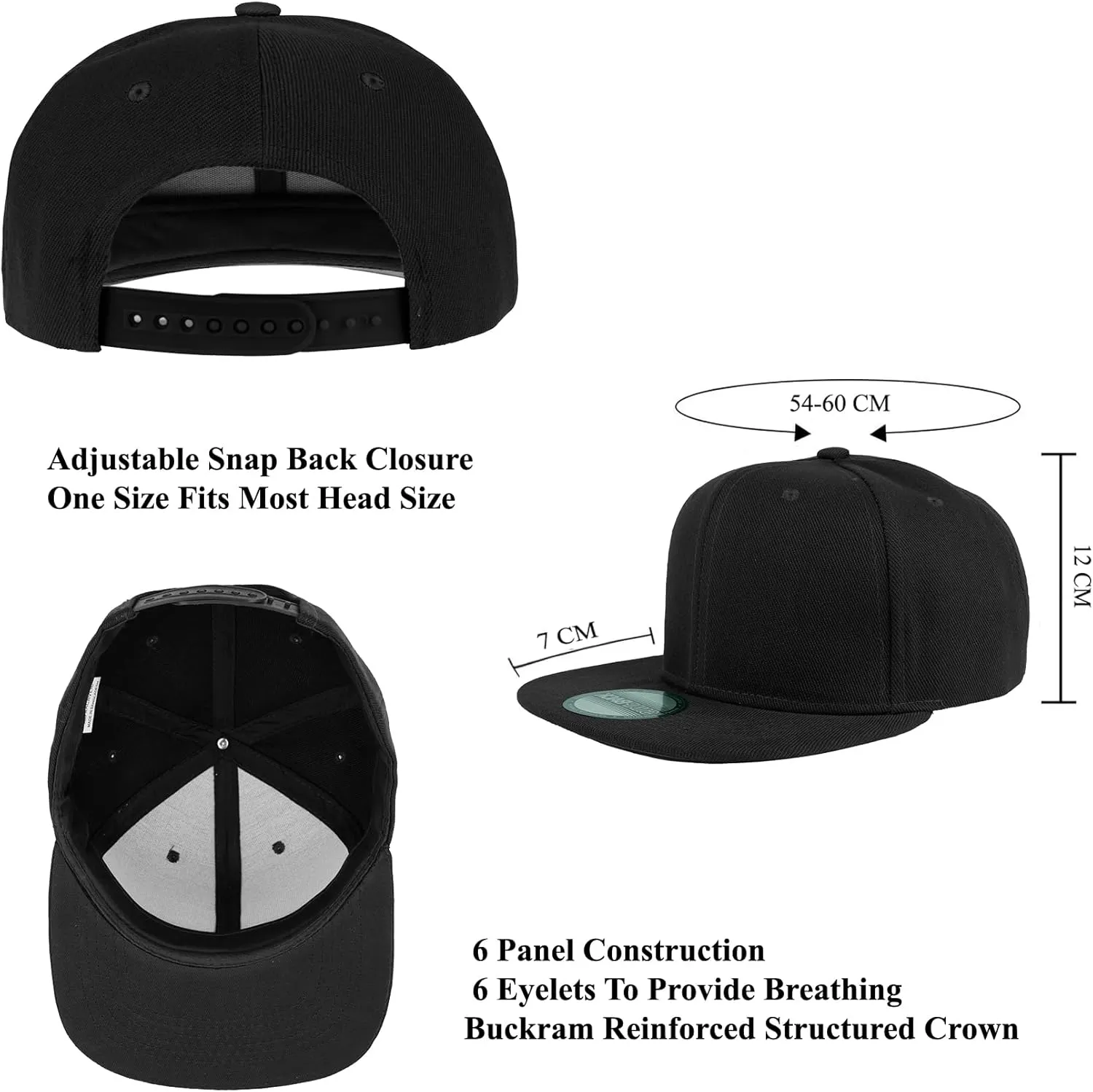 Gelante Snapback Hats for Men - Flat Bill Brim Baseball Cap Hat - Plain Blank Adjustable