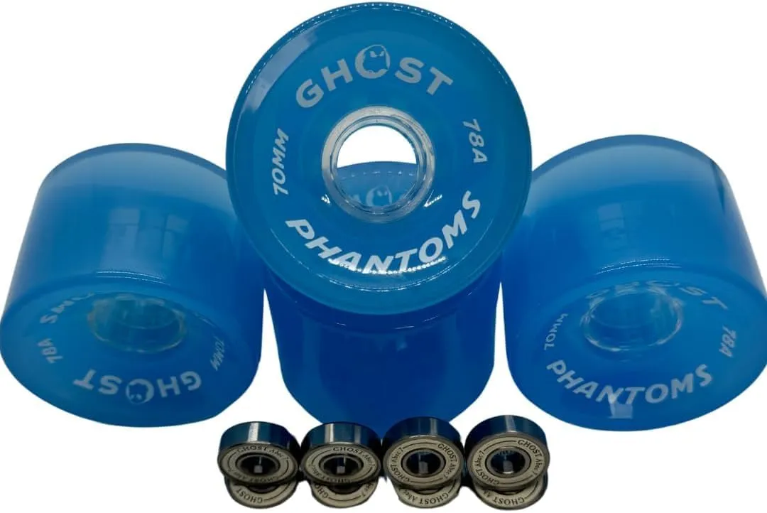 Ghost Wheels, Jelly Phantoms, 70MM 78A, Semi-Transparent, Longboard Wheels, Great for Cruising and Carving, ABEC-7 Bearings Included