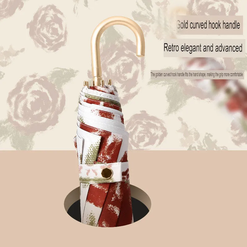 Gilt Small Gold Hook Sunny Umbrella, Sun Protection And Ultraviolet Protection, Sunny Or Rainy Umbrella, Oil Painting Umbrella