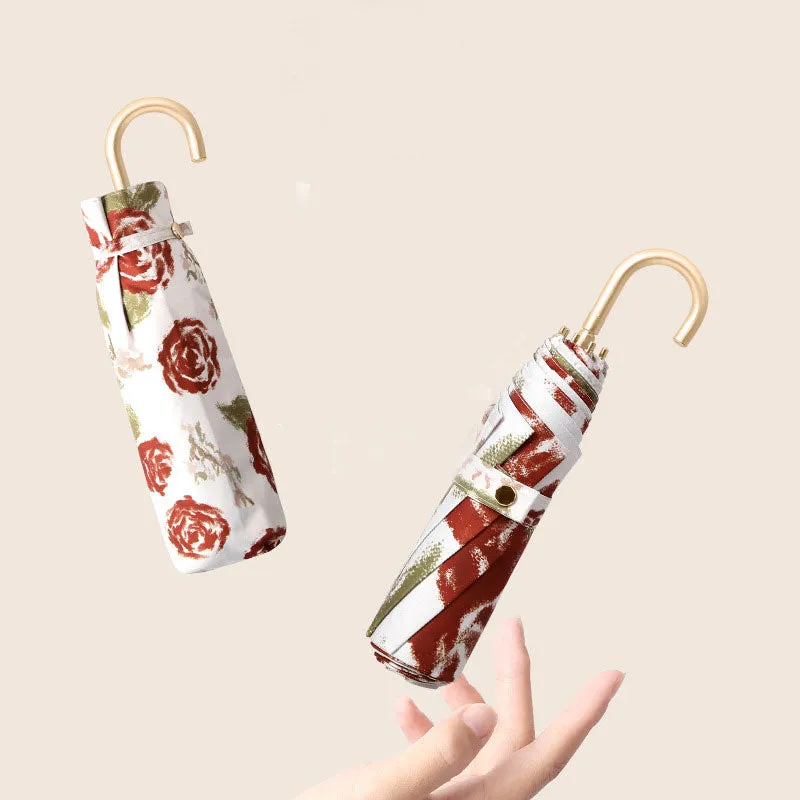Gilt Small Gold Hook Sunny Umbrella, Sun Protection And Ultraviolet Protection, Sunny Or Rainy Umbrella, Oil Painting Umbrella