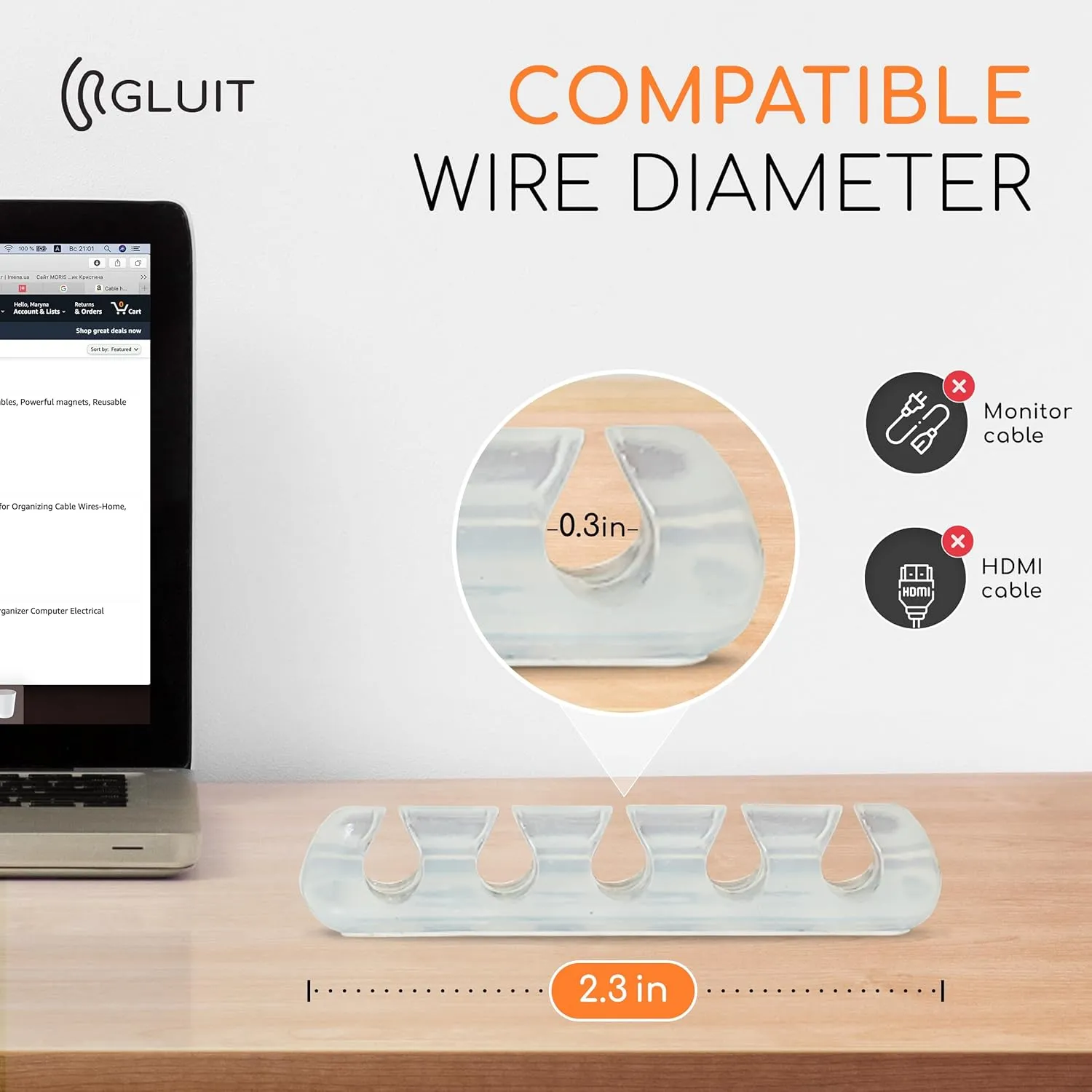 GLUIT Adhesive Desktop Cable Organizer Versatile Cord Holders Wire Clips and Cable Holder Cord Organizer for Desk Table Accessories Office Spaces New Transparent 5 Pack