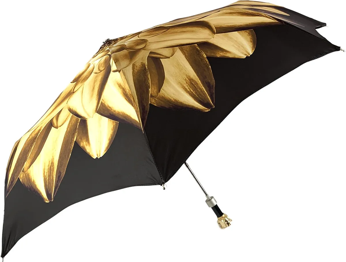 Gold And Brown Dahlia Folding Umbrella