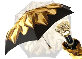 Gold And Brown Dahlia Folding Umbrella