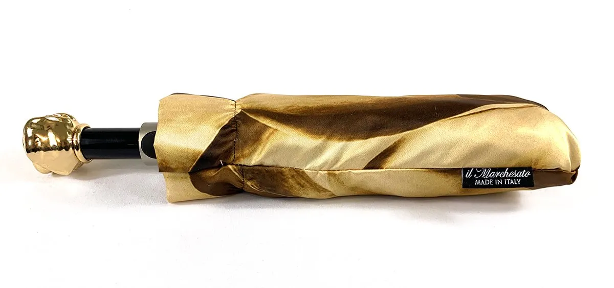 Gold And Brown Dahlia Folding Umbrella