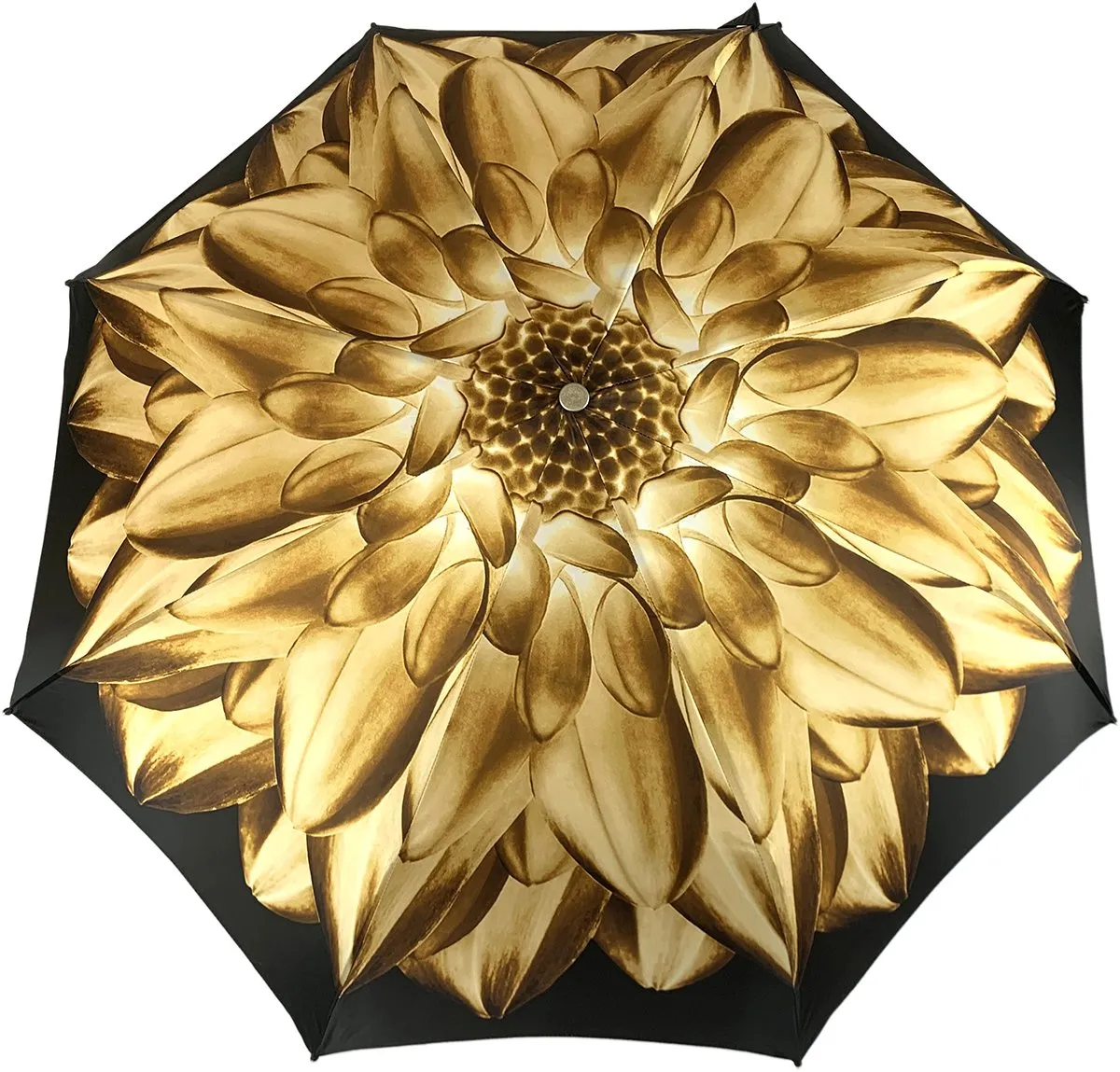 Gold And Brown Dahlia Folding Umbrella