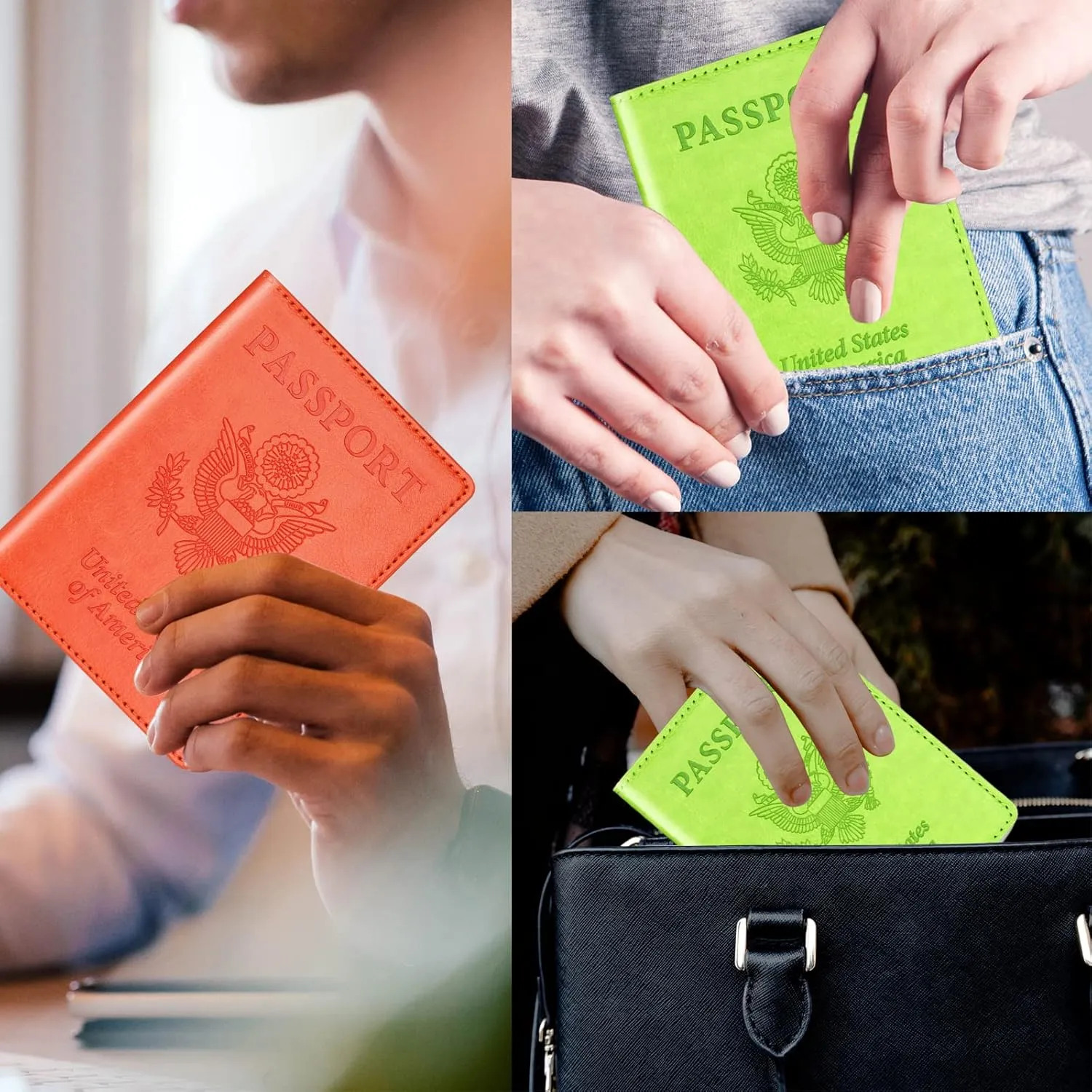 Green & Orange Passport Holder, Cruise Essentials Passport Wallet Cover Case for Family Women Men, Travel Must Haves Passport Book Protector